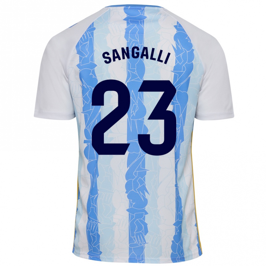 Kids Football Luca Sangalli #23 White Blue Home Jersey 2024/25 T-Shirt Nz