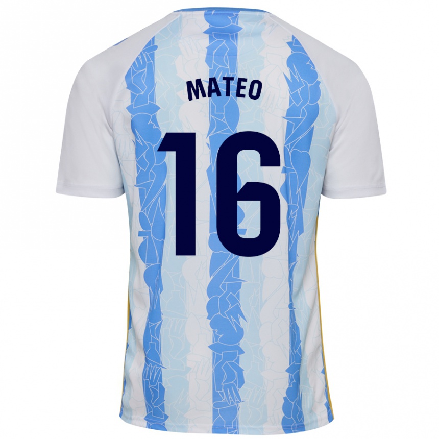 Kids Football Ángel Mateo #16 White Blue Home Jersey 2024/25 T-Shirt Nz