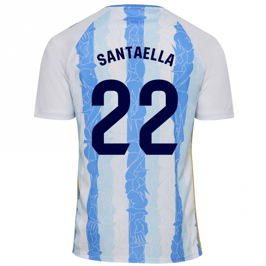 Kids Football Miguel Ángel Santaella #22 White Blue Home Jersey 2024/25 T-Shirt Nz