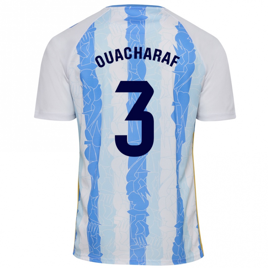 Kids Football Bilal Ouacharaf #3 White Blue Home Jersey 2024/25 T-Shirt Nz