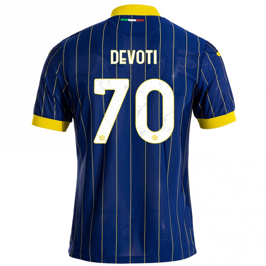 Kids Football Andrea Devoti #70 Blue Yellow Home Jersey 2024/25 T-Shirt Nz