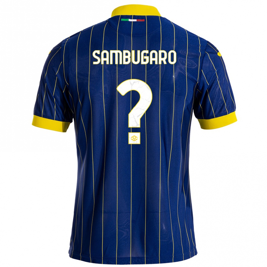 Kids Football Mattia Sambugaro #0 Blue Yellow Home Jersey 2024/25 T-Shirt Nz