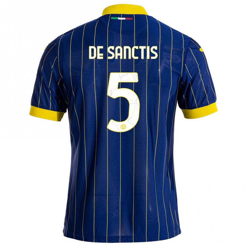 Kids Football Aurora De Sanctis #5 Blue Yellow Home Jersey 2024/25 T-Shirt Nz