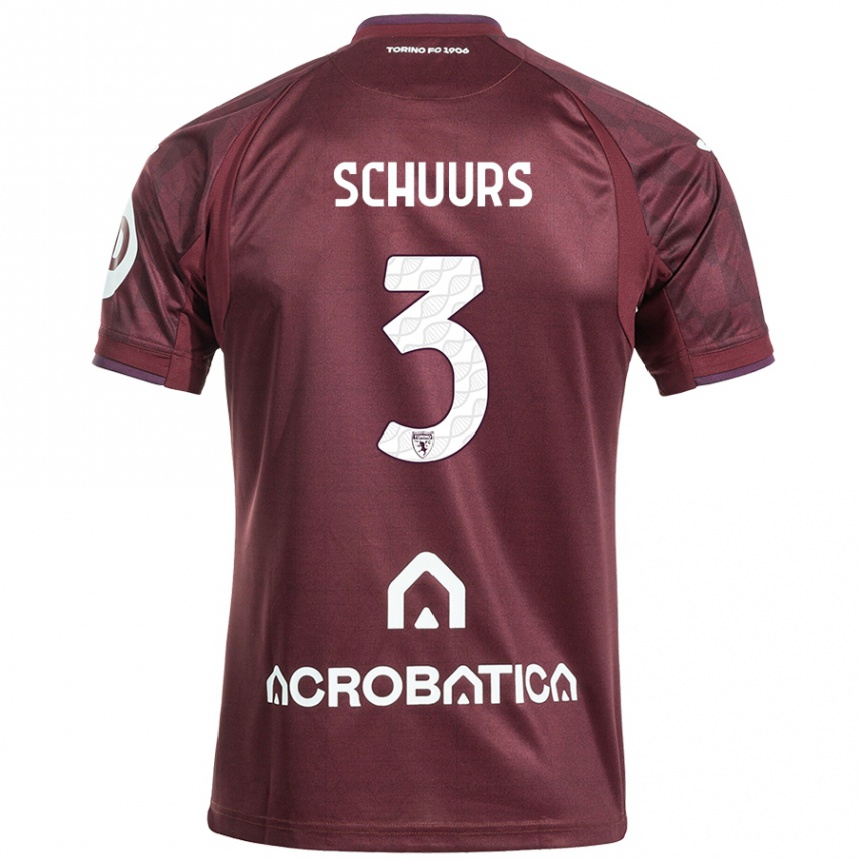 Kids Football Perr Schuurs #3 Maroon White Home Jersey 2024/25 T-Shirt Nz