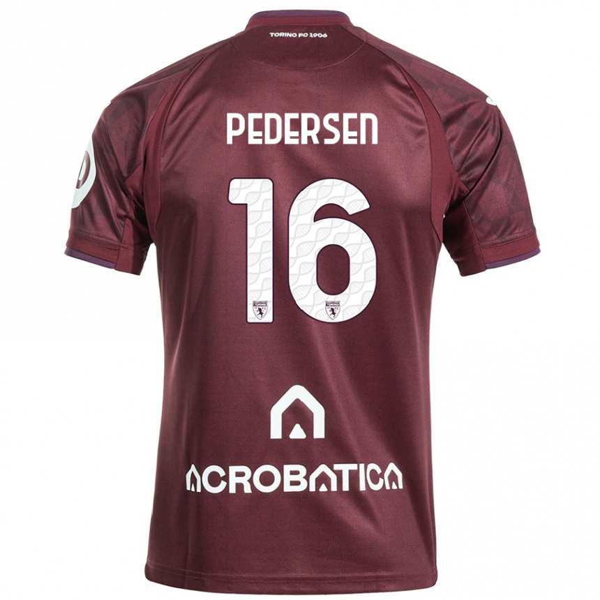 Kids Football Marcus Pedersen #16 Maroon White Home Jersey 2024/25 T-Shirt Nz