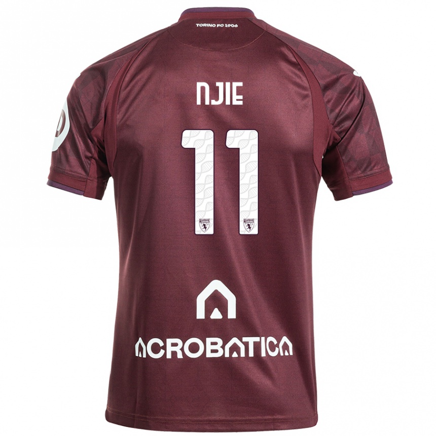 Kids Football Alieu Njie #11 Maroon White Home Jersey 2024/25 T-Shirt Nz