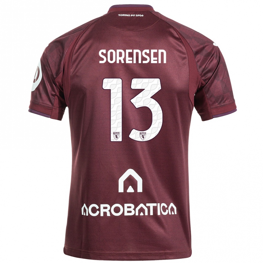 Kids Football Ben Sørensen #13 Maroon White Home Jersey 2024/25 T-Shirt Nz