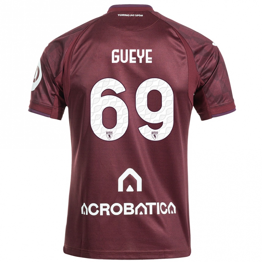 Kids Football Ousmane Gueye #69 Maroon White Home Jersey 2024/25 T-Shirt Nz