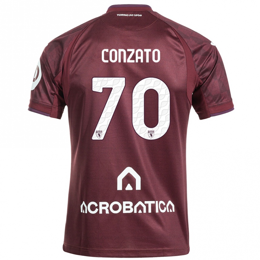 Kids Football Filippo Conzato #70 Maroon White Home Jersey 2024/25 T-Shirt Nz