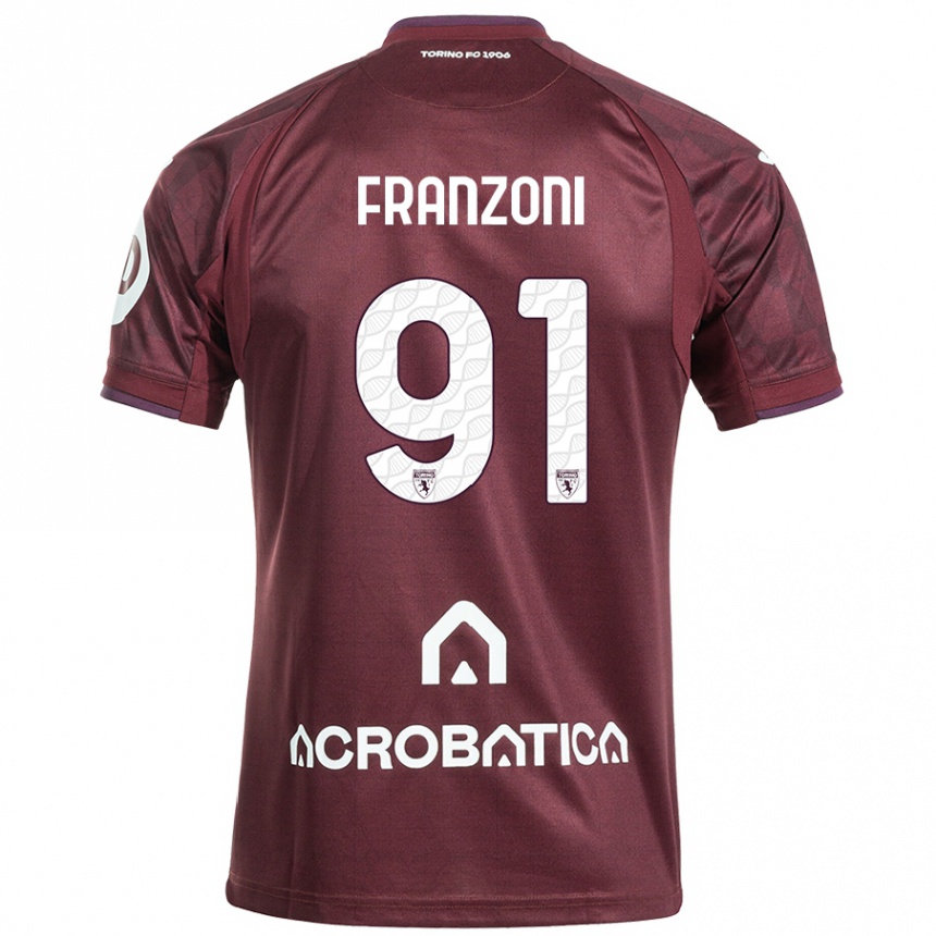 Kids Football Nicolò Franzoni #91 Maroon White Home Jersey 2024/25 T-Shirt Nz