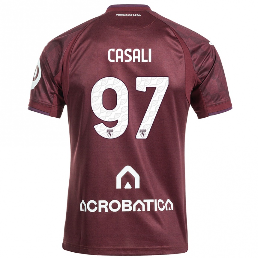 Kids Football Michele Casali #97 Maroon White Home Jersey 2024/25 T-Shirt Nz