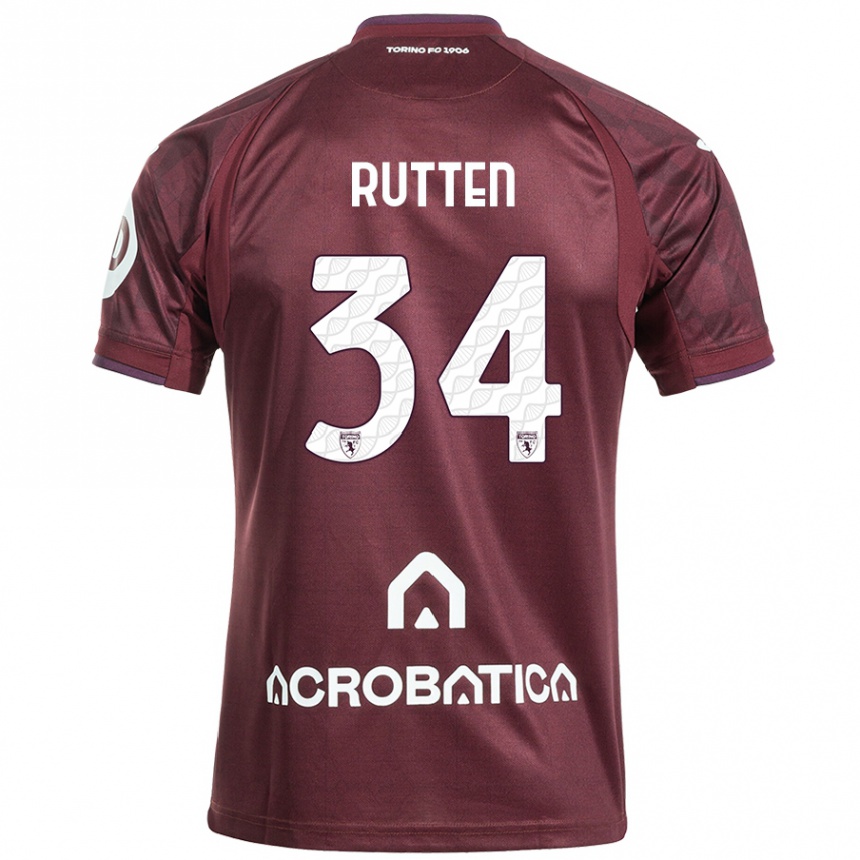 Kids Football Jill Rutten #34 Maroon White Home Jersey 2024/25 T-Shirt Nz