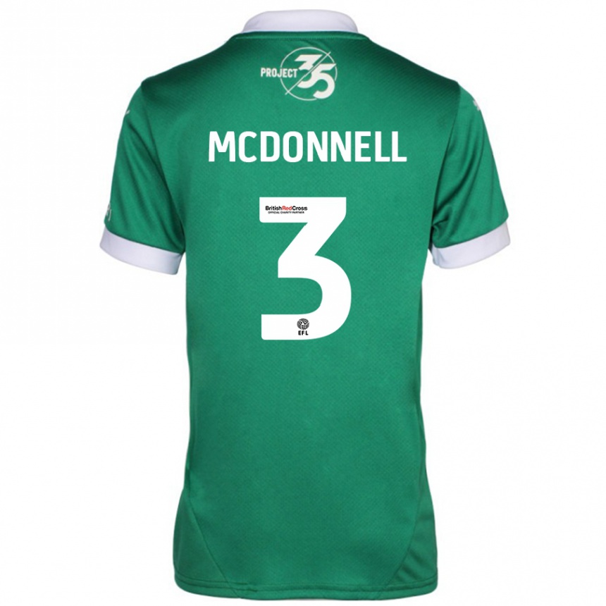 Kids Football Rosie Mcdonnell #3 Green White Home Jersey 2024/25 T-Shirt Nz