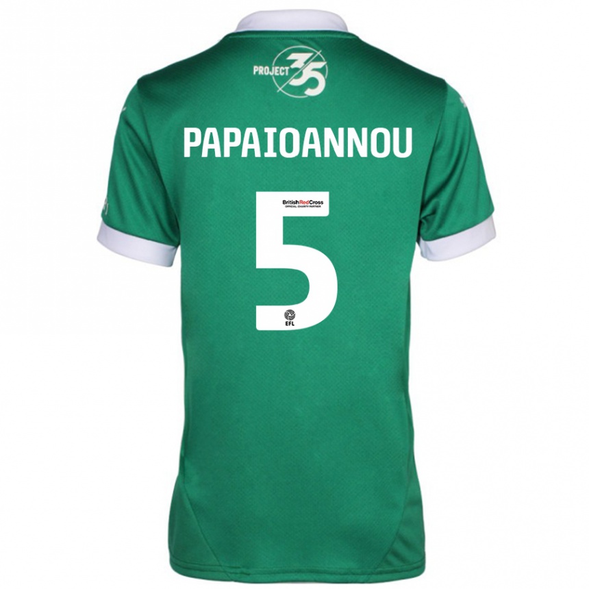 Kids Football Panagiota Papaioannou #5 Green White Home Jersey 2024/25 T-Shirt Nz