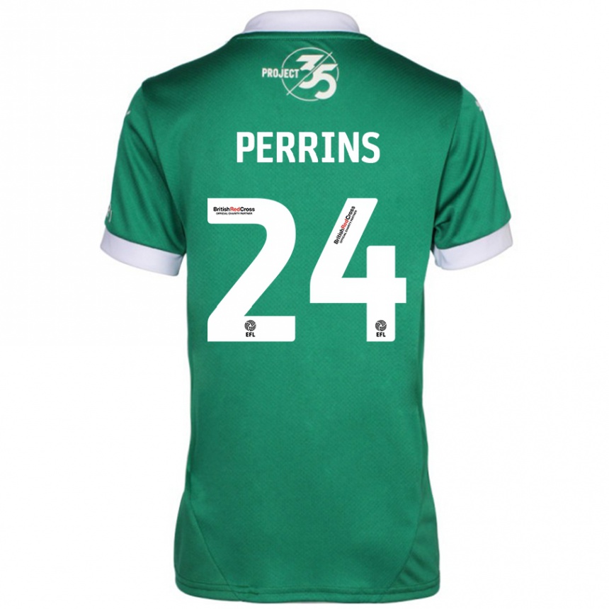 Kids Football Grace Perrins #24 Green White Home Jersey 2024/25 T-Shirt Nz