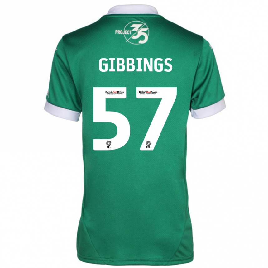 Kids Football Cole Gibbings #57 Green White Home Jersey 2024/25 T-Shirt Nz