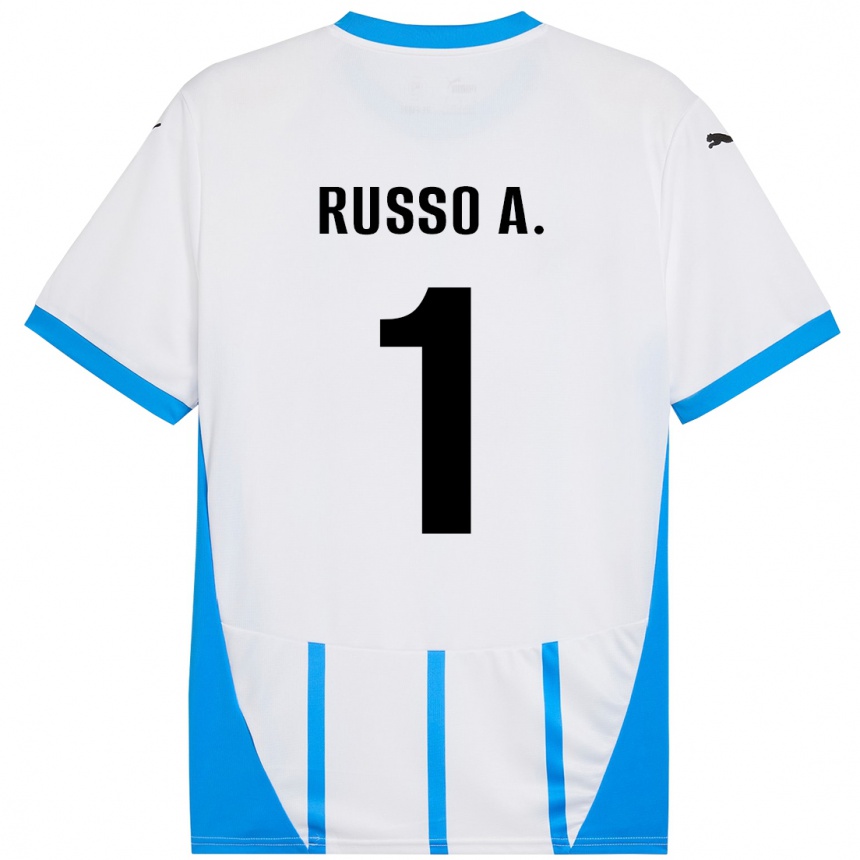 Kids Football Alessandro Russo #1 White Blue Away Jersey 2024/25 T-Shirt Nz