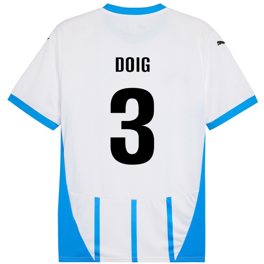 Kids Football Josh Doig #3 White Blue Away Jersey 2024/25 T-Shirt Nz