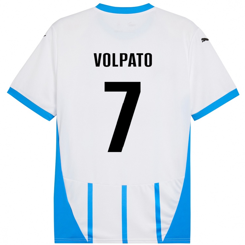 Kids Football Cristian Volpato #7 White Blue Away Jersey 2024/25 T-Shirt Nz