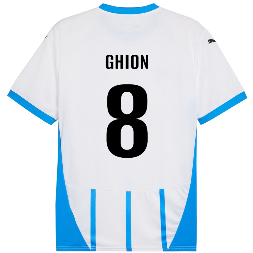 Kids Football Andrea Ghion #8 White Blue Away Jersey 2024/25 T-Shirt Nz