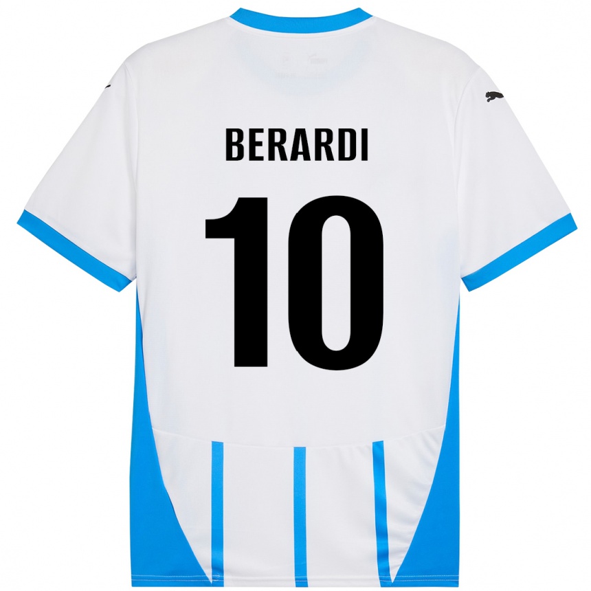 Kids Football Domenico Berardi #10 White Blue Away Jersey 2024/25 T-Shirt Nz