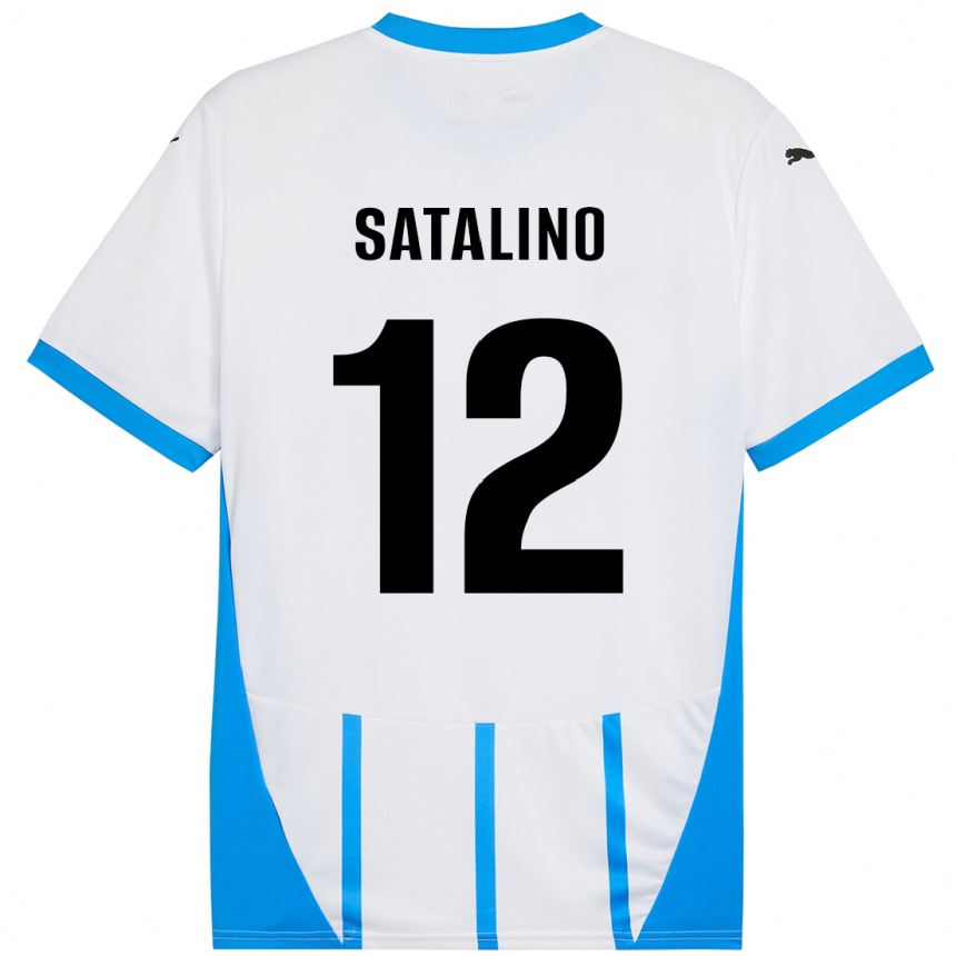 Kids Football Giacomo Satalino #12 White Blue Away Jersey 2024/25 T-Shirt Nz