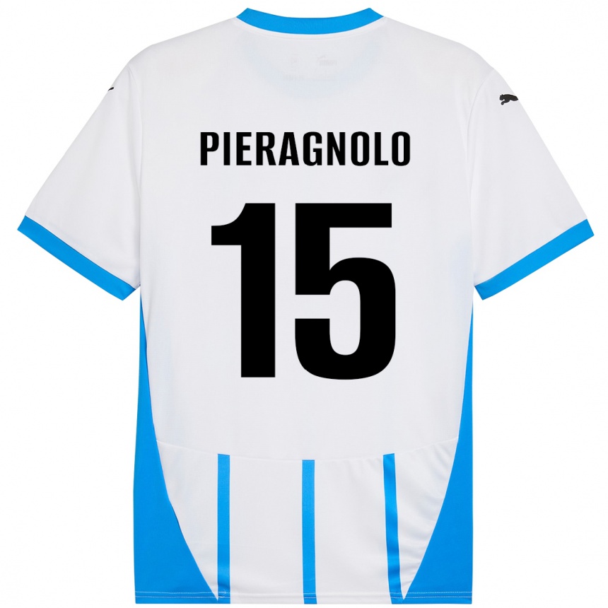 Kids Football Edoardo Pieragnolo #15 White Blue Away Jersey 2024/25 T-Shirt Nz