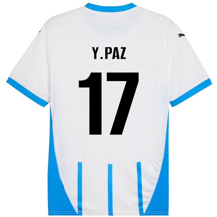 Kids Football Yeferson Paz #17 White Blue Away Jersey 2024/25 T-Shirt Nz