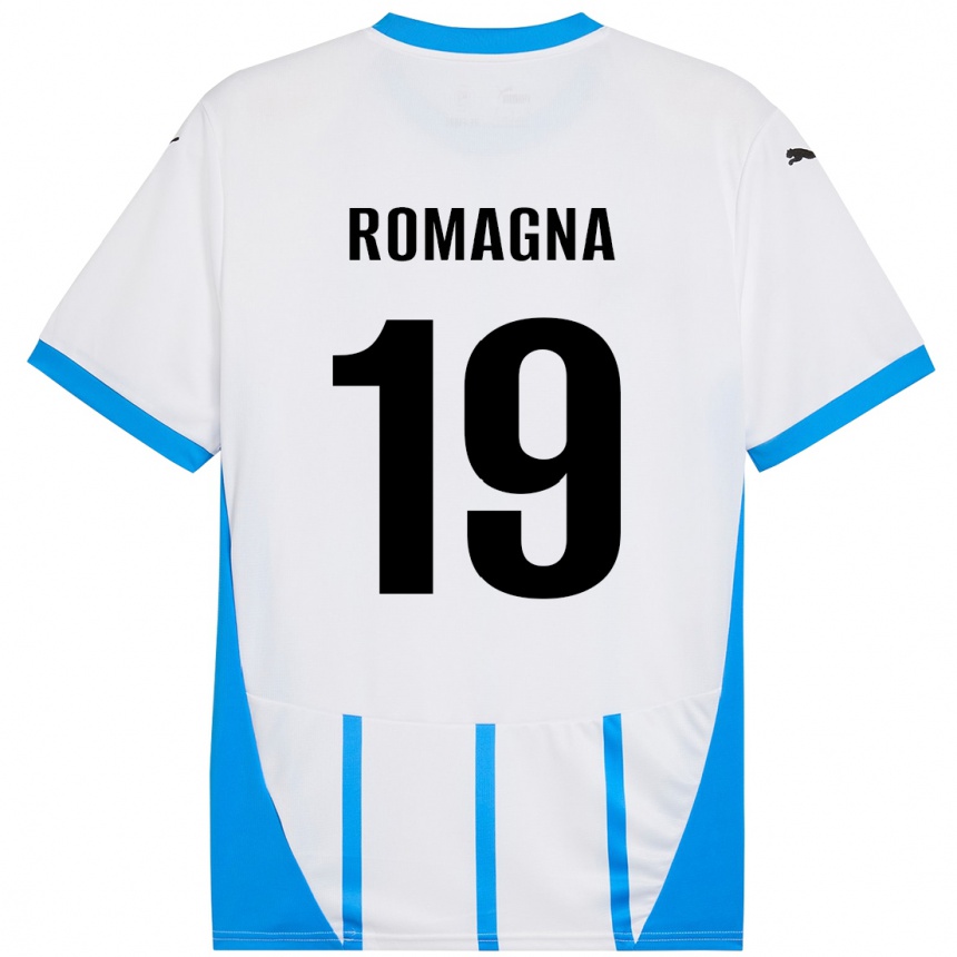 Kids Football Filippo Romagna #19 White Blue Away Jersey 2024/25 T-Shirt Nz