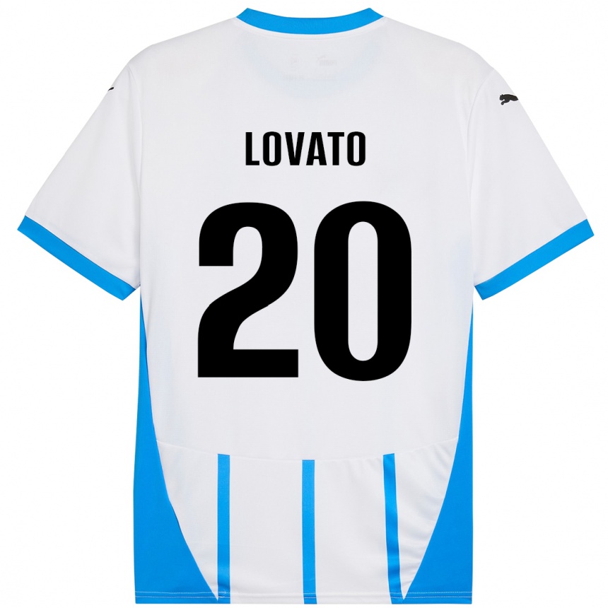 Kids Football Matteo Lovato #20 White Blue Away Jersey 2024/25 T-Shirt Nz