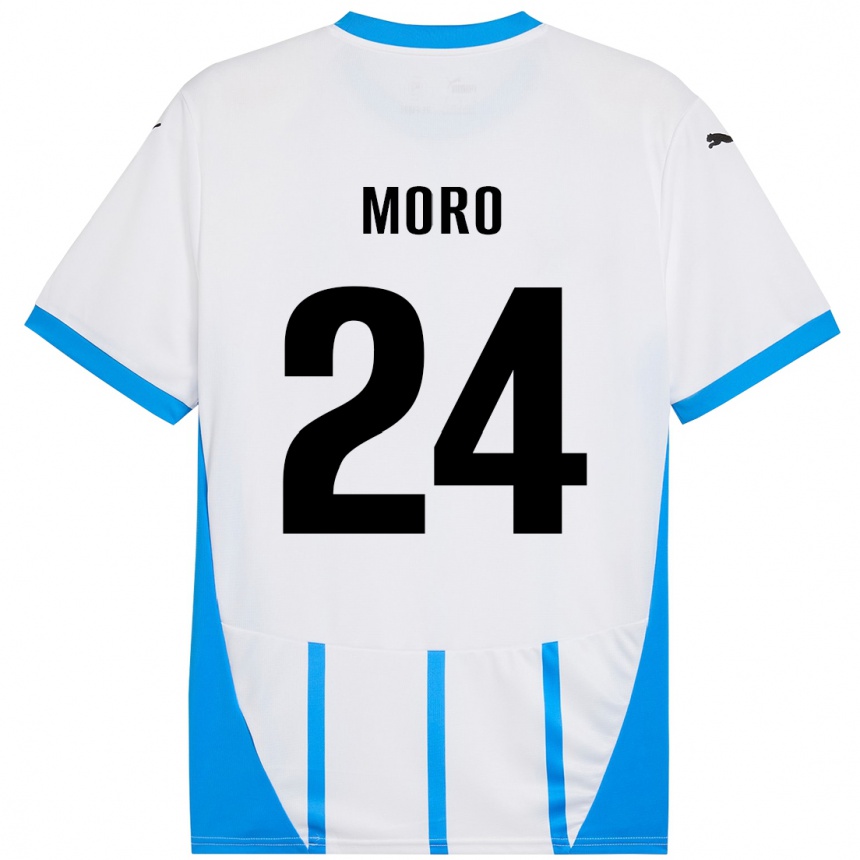 Kids Football Luca Moro #24 White Blue Away Jersey 2024/25 T-Shirt Nz