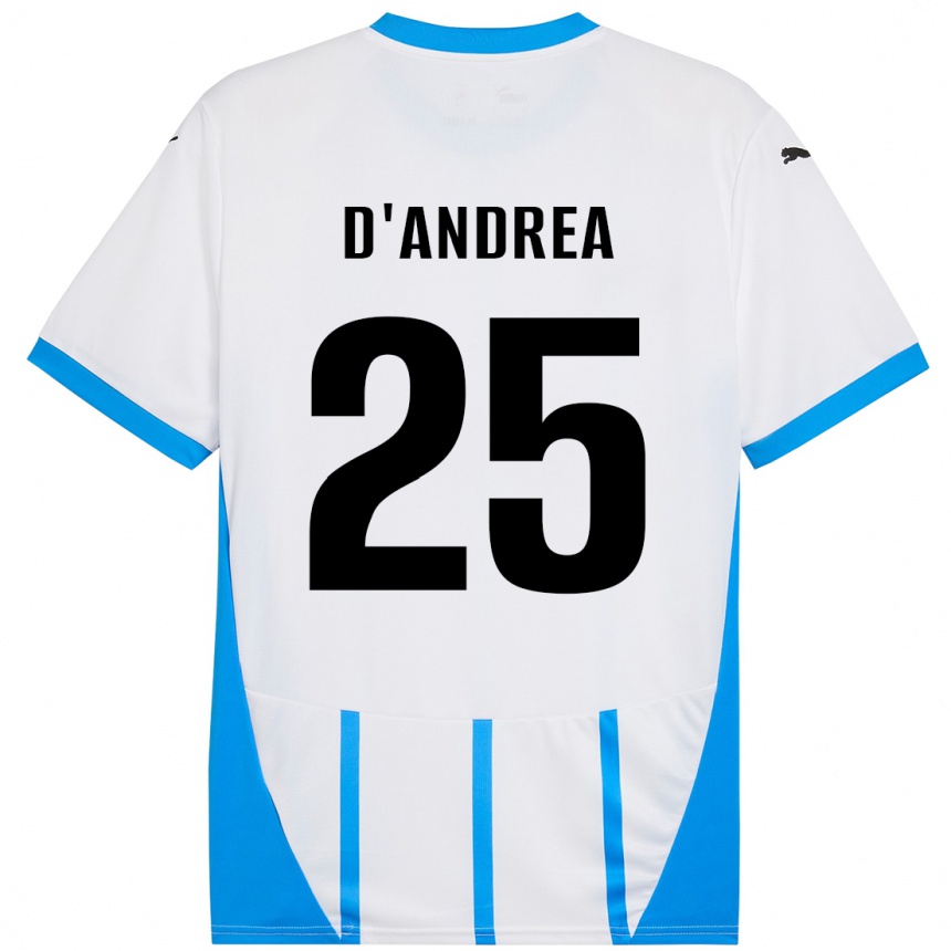 Kids Football Luca D'andrea #25 White Blue Away Jersey 2024/25 T-Shirt Nz