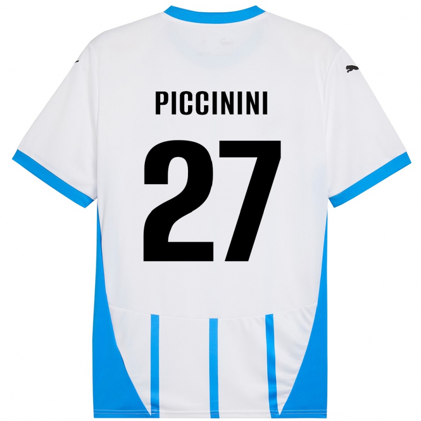 Kids Football Stefano Piccinini #27 White Blue Away Jersey 2024/25 T-Shirt Nz