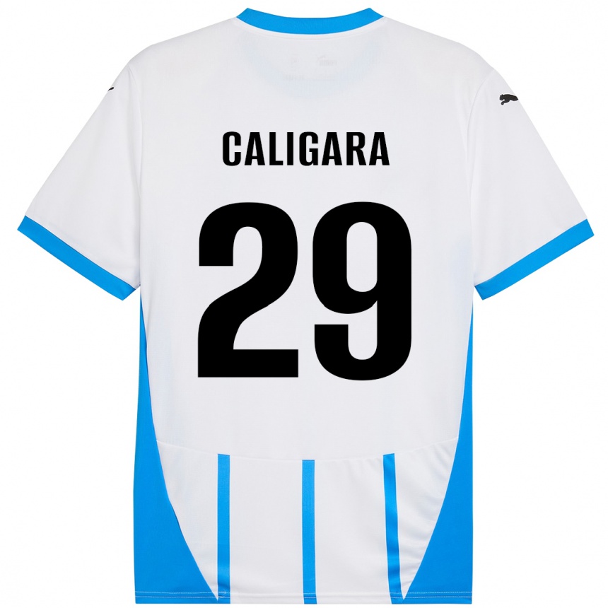 Kids Football Fabrizio Caligara #29 White Blue Away Jersey 2024/25 T-Shirt Nz