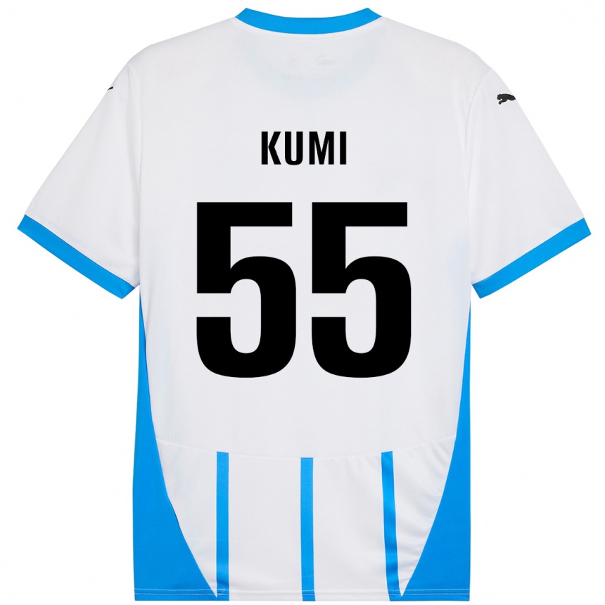 Kids Football Justin Kumi #55 White Blue Away Jersey 2024/25 T-Shirt Nz