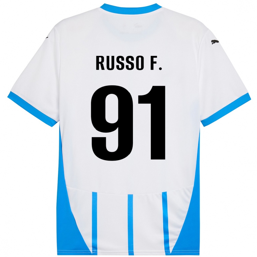 Kids Football Flavio Russo #91 White Blue Away Jersey 2024/25 T-Shirt Nz