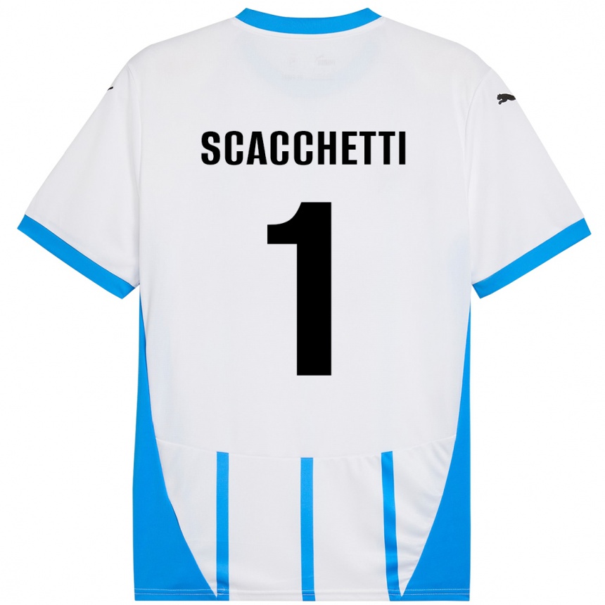 Kids Football Alessandro Scacchetti #1 White Blue Away Jersey 2024/25 T-Shirt Nz