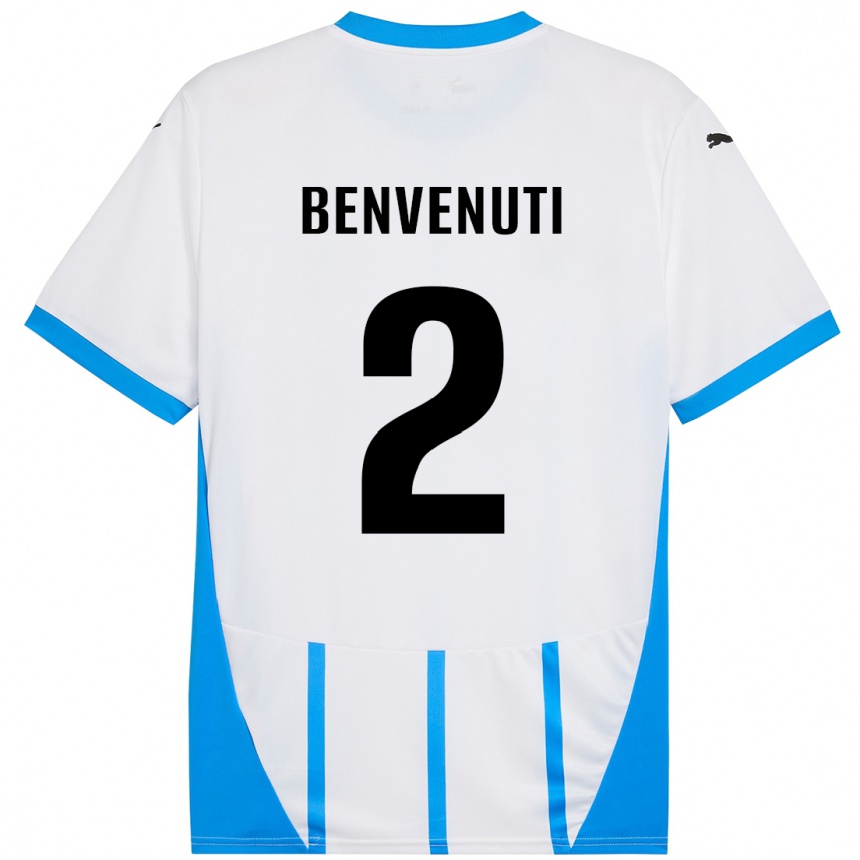 Kids Football Giacomo Benvenuti #2 White Blue Away Jersey 2024/25 T-Shirt Nz