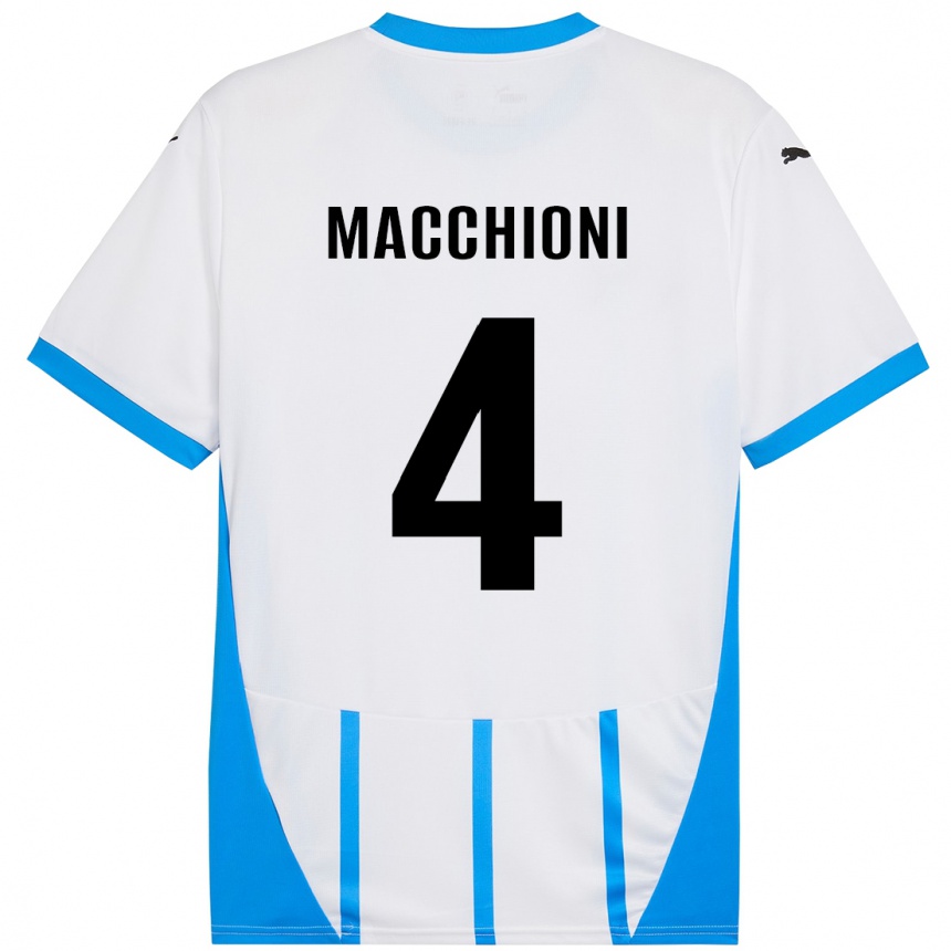 Kids Football Tommaso Macchioni #4 White Blue Away Jersey 2024/25 T-Shirt Nz