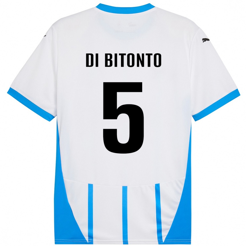 Kids Football Alessandro Di Bitonto #5 White Blue Away Jersey 2024/25 T-Shirt Nz