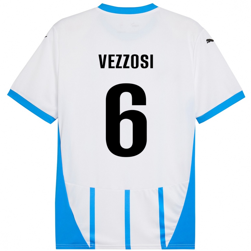 Kids Football Giorgio Vezzosi #6 White Blue Away Jersey 2024/25 T-Shirt Nz