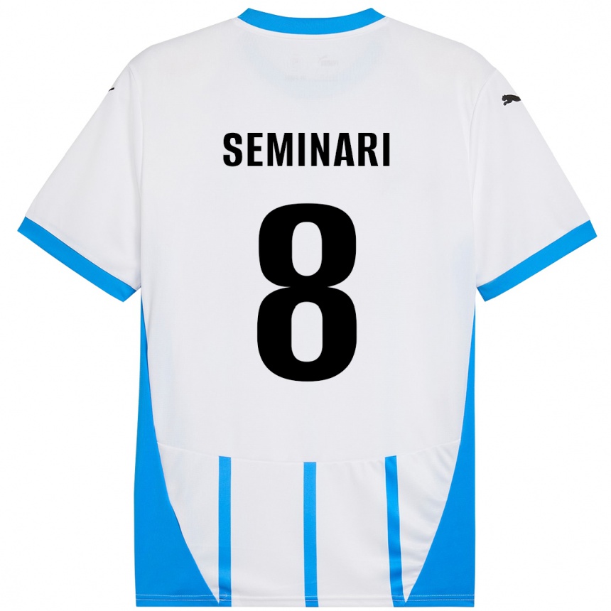 Kids Football Giacomo Seminari #8 White Blue Away Jersey 2024/25 T-Shirt Nz