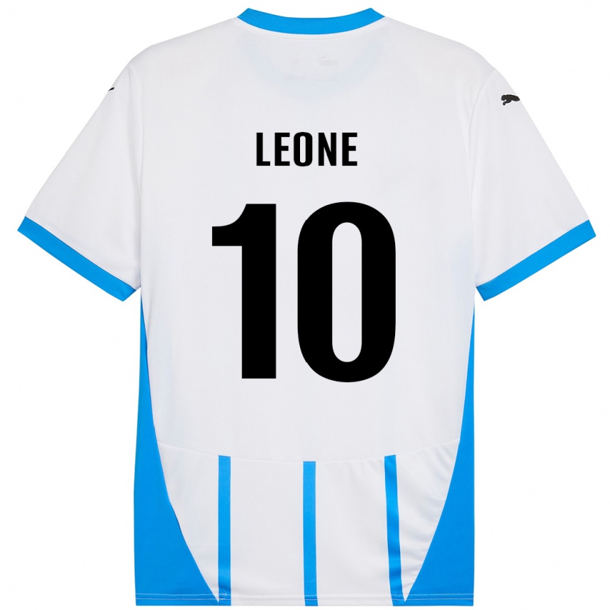 Kids Football Kevin Leone #10 White Blue Away Jersey 2024/25 T-Shirt Nz