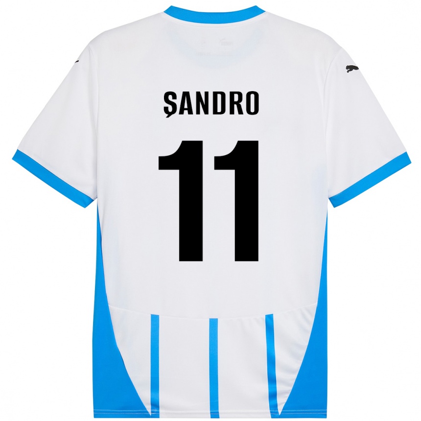 Kids Football Denis Șandro #11 White Blue Away Jersey 2024/25 T-Shirt Nz