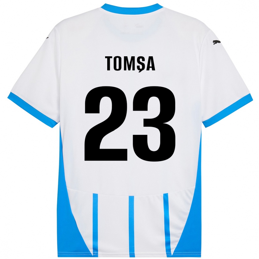 Kids Football Troy Tomșa #23 White Blue Away Jersey 2024/25 T-Shirt Nz