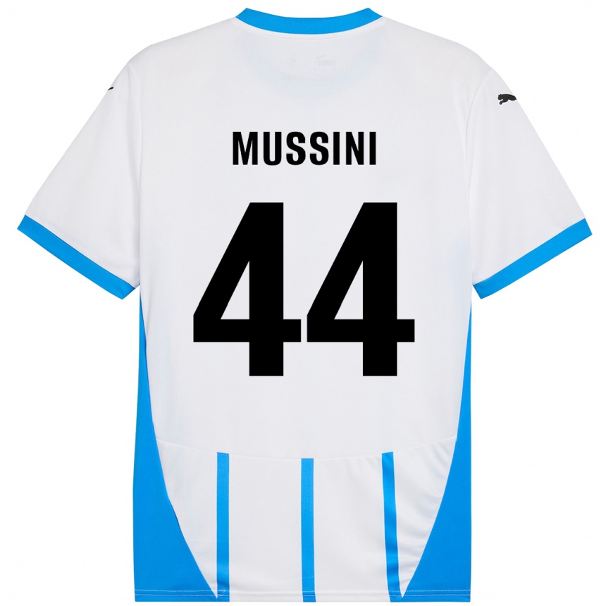 Kids Football Andrea Mussini #44 White Blue Away Jersey 2024/25 T-Shirt Nz