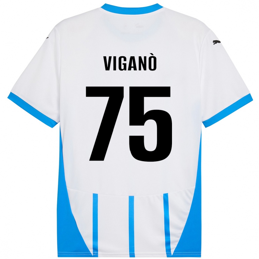 Kids Football Lorenzo Viganò #75 White Blue Away Jersey 2024/25 T-Shirt Nz