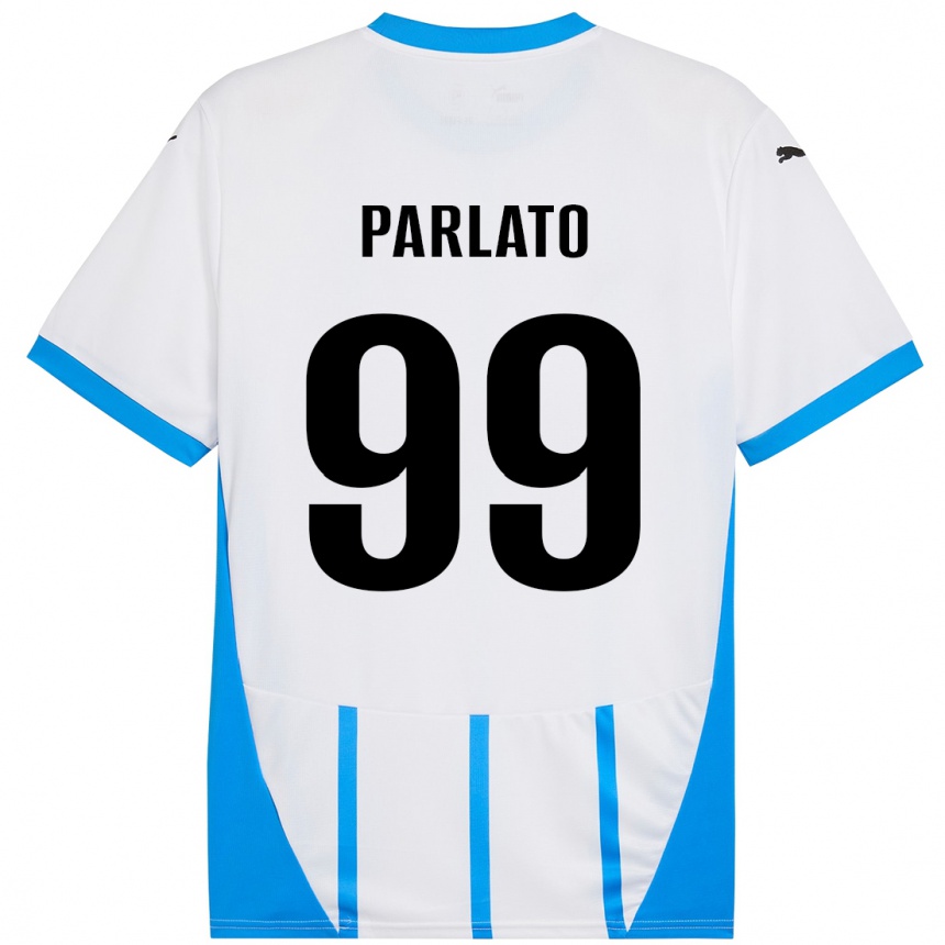 Kids Football Claudio Parlato #99 White Blue Away Jersey 2024/25 T-Shirt Nz