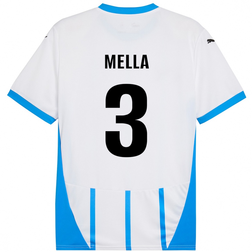 Kids Football Sara Mella #3 White Blue Away Jersey 2024/25 T-Shirt Nz