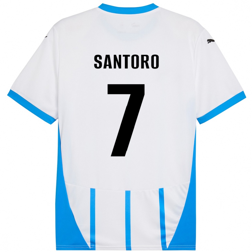 Kids Football Erika Santoro #7 White Blue Away Jersey 2024/25 T-Shirt Nz